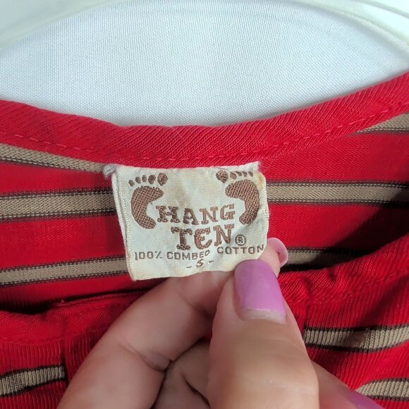 Vintage Hang Ten Honda Shirt Small Red Striped Henley - Picture 7 of 8